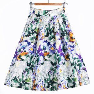 H&M Abstract Floral Colorful Watercolor Textured Jacquard A Line Skirt Sz 4